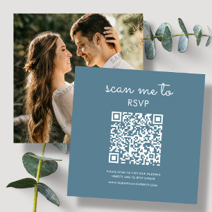 Dusty Blue RSVP QR Code für Hochzeiten Begleitkarte