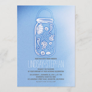 Dusty Blue Rustic Beach Hochzeitseinladungen Einladung