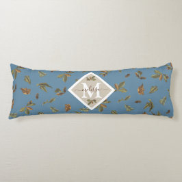 Dusty Blue Rustic Brown Blätter Mit Monogramm Seitenschläferkissen