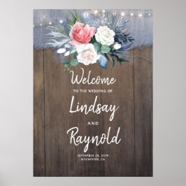 Dusty Blue Rustic Country Wedding Willkommen Poster