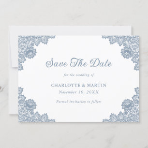 Dusty Blue Rustic Floral Lace Wedding Save The Date