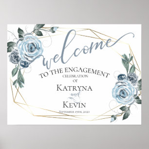Dusty Blue Rustic Floral Verlobung Welcome Poster