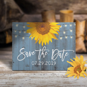 Dusty Blue Rustic Sonnenblume Hochzeit speichern S Ankündigungspostkarte