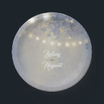 Dusty Blue Rustic String Lights Wedding Pappteller<br><div class="desc">Rustikales Land Sommernacht staubige blaue Hochzeitspapiere Teller</div>