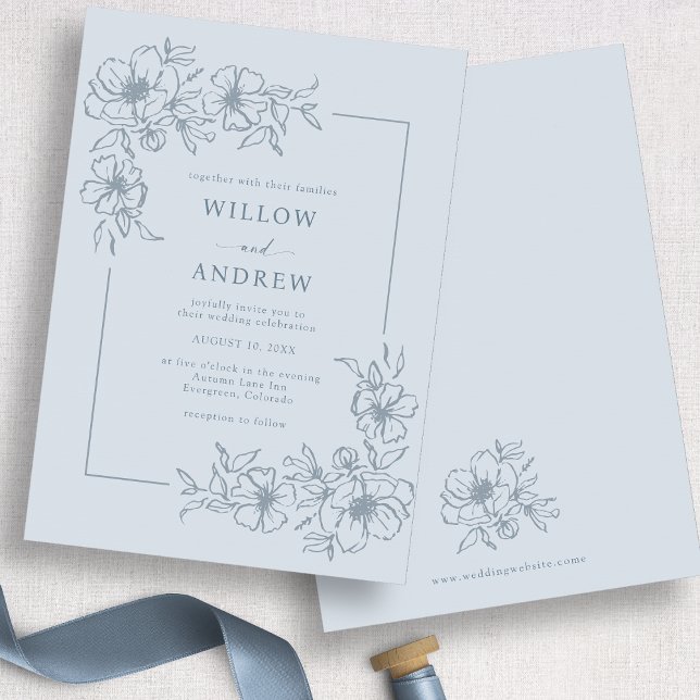 Dusty Blue Rustic Wedding Einladung (Dusty Blue Rustic Wedding Invitation
)