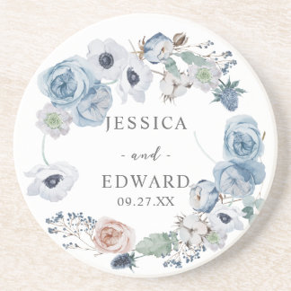 Dusty Blue Rustic Wedding Floral Getränkeuntersetzer