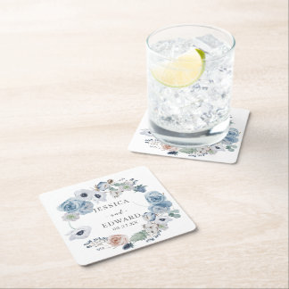 Dusty Blue Rustic Wedding Floral Rechteckiger Pappuntersetzer
