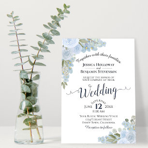 Dusty Blue Rustic White Watercolor Floral Wedding Einladung