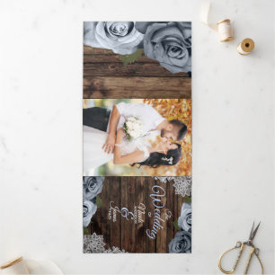 Dusty Blue Rustic Wood Trifold Wedding Programm