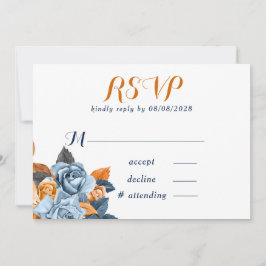 Dusty Blue & Rusty Peony Floral Wedding RSVP Cards Einladung