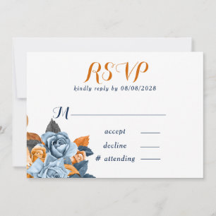 Dusty Blue & Rusty Peony Floral Wedding RSVP Cards Einladung