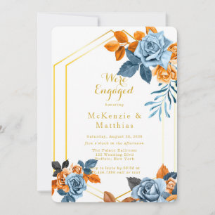 Dusty Blue & Rusty Peony Gold Engagement Party Einladung