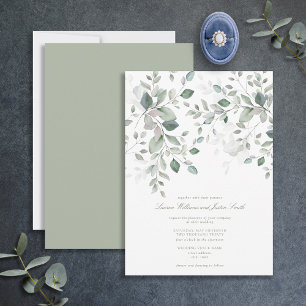 Dusty Blue Sage Green Botanical Script Hochzeit Einladung