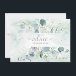 Dusty Blue Sage Green Eucalyptus Botanicals Hinweiskarte<br><div class="desc">Schöne Aquarellfarben dusty blue und sage green eucalyptus botanicals Ratgeber Karten für die Braut und Bräutigam. Das Wort "Rat" wird in einem ausgefeilten handgeschriebenen Schriftart gemacht,  der an beiden Enden des Wortes winzige Herzen hat. Personalisieren Sie mit Ihren eigenen Informationen.</div>