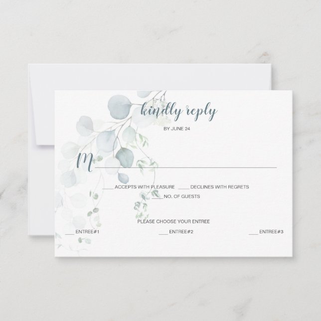 Dusty Blue & Sage Green Eucalyptus Meal Selection RSVP Karte (Vorderseite)