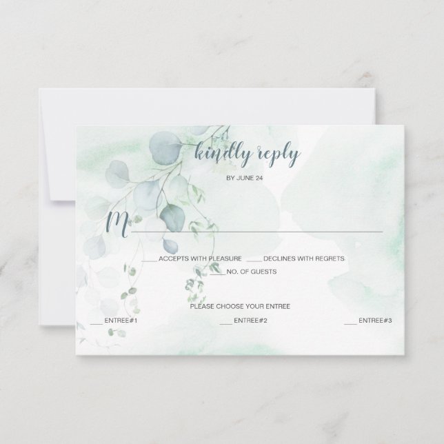 Dusty Blue & Sage Green Eucalyptus Meal Selection RSVP Karte (Vorderseite)