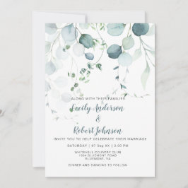 Dusty Blue & Sage Green Eucalyptus on White Einladung