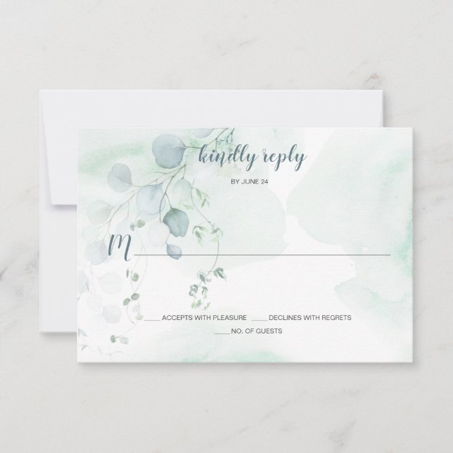 Dusty Blue & Sage Green Eukalyptus Botanische UAWG RSVP Karte (Vorderseite)
