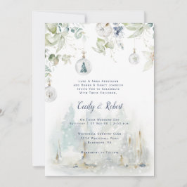 Dusty Blue Sage Green Floral Snow Globes Hochzeit Einladung