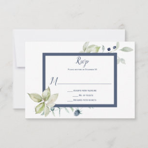 Dusty Blue Sage Green Gerahmt Winter Floral RSVP Karte