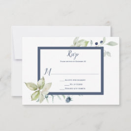 Dusty Blue Sage Green Gerahmt Winter Floral RSVP Karte