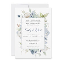 Dusty Blue Sage Green Gray Floral Frame Wedding