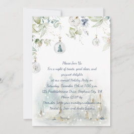 Dusty Blue, Sage Green Greenery Weihnachts-Party Einladung