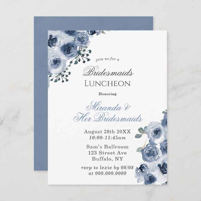Dusty Blue Sage Peony Bridesmaids Luncheon Einladung (Vorne/Hinten)
