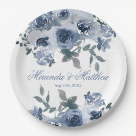 Dusty Blue Sage Watercolor Peony Wedding Pappteller