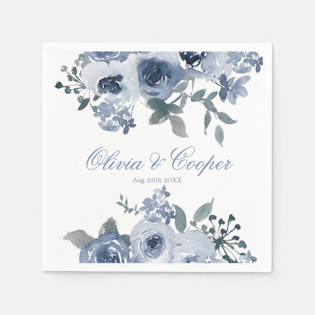 Dusty Blue Sage Watercolor Peony Wedding Serviette (Vorderseite)