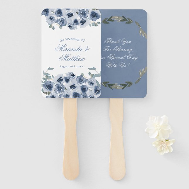 Dusty Blue Sage Watercolor Peony Wedding Vielen Da Fächer (Vorne und Hinten)