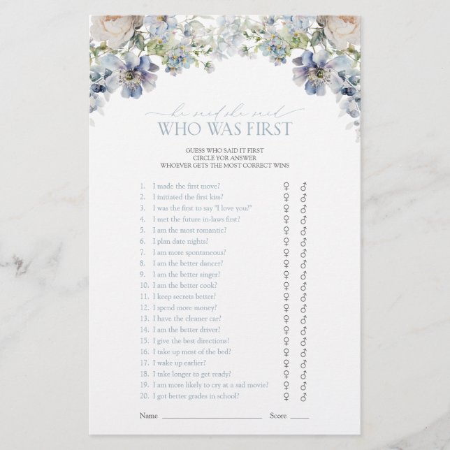 Dusty Blue sagte, sie sagte Blumendusche Spiel (Vorderseite)