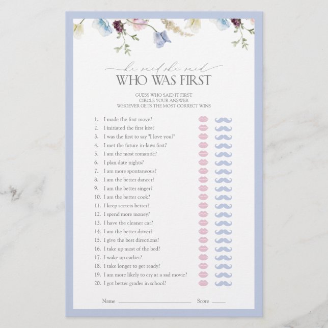 Dusty Blue sagte, sie sagte, Wildblume Dusche Spie (Vorderseite)