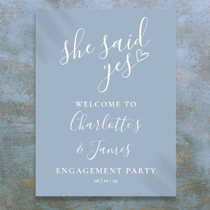 Dusty Blue Said Yes Engagement Party Begrüßungszei Poster