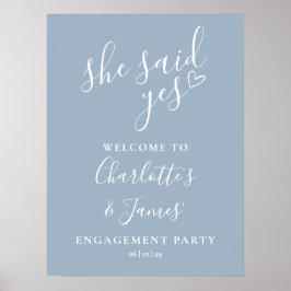 Dusty Blue Said Yes Engagement Party Begrüßungszei Poster