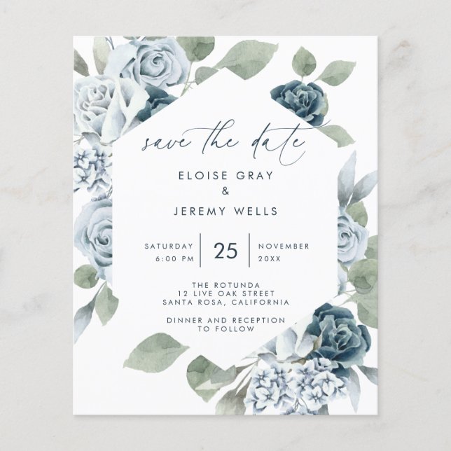 Dusty Blue Save the Date (Vorderseite)