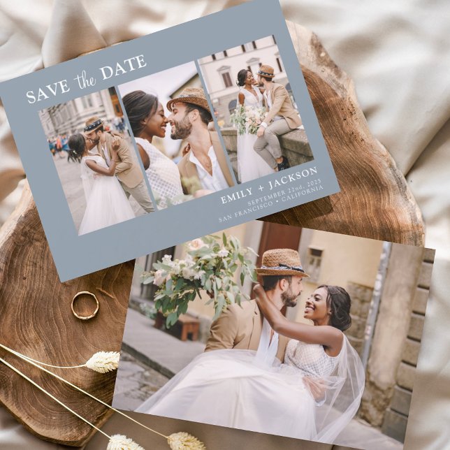 Dusty Blue Save the Date 4 Foto Einfach (Von Creator hochgeladen)
