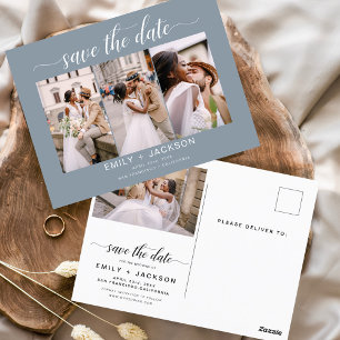 Dusty Blue Save the Date 4 Foto Modern Postkarte
