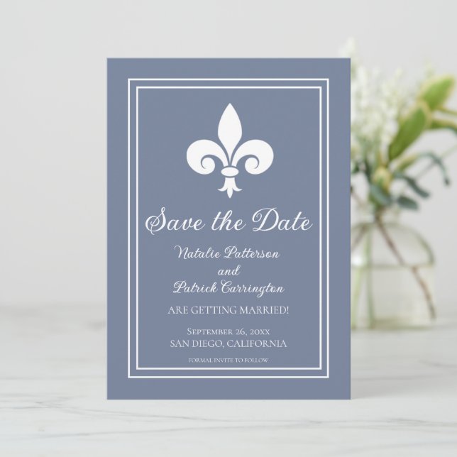 Dusty Blue Save the Date laden Einladung (Stehend Vorderseite)
