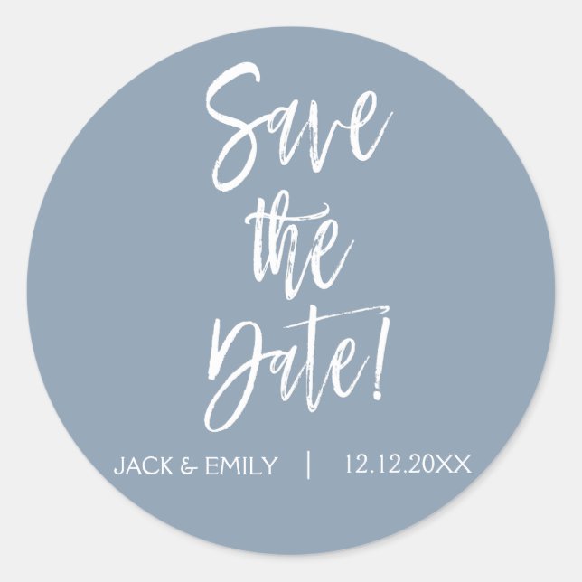 Dusty Blue Save the Date Sticker (Vorderseite)