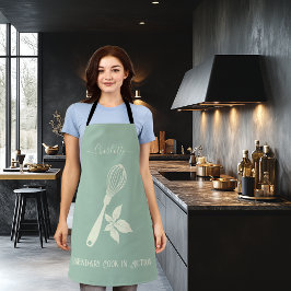 Dusty Blue Schürze mit Cream Whisk und Herb Design