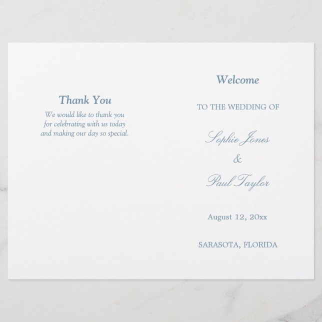 Dusty Blue Script Bi-Fold Wedding Program (Vorderseite)