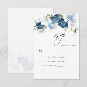 Dusty Blue Script Blumengrün Botanisch RSVP Karte