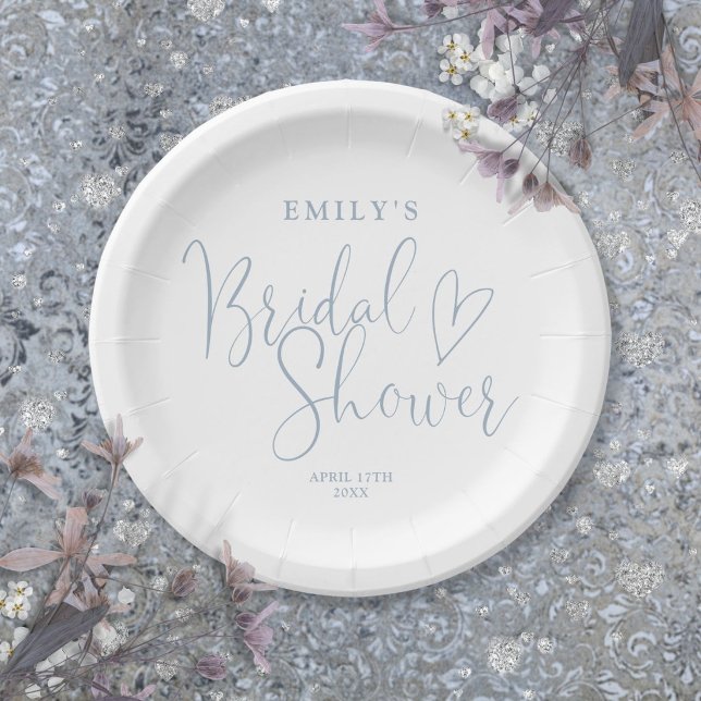 Dusty Blue Script Calligraphy Brautparty Pappteller (Dusty Blue Script Calligraphy Bridal Shower Paper Plates)