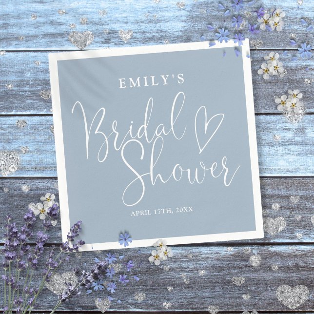 Dusty Blue Script Calligraphy Brautparty Serviette (Dusty Blue Script Calligraphy Bridal Shower Napkins)