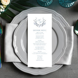 Dusty Blue Script Classic Wedding Dinner Menu Menükarte