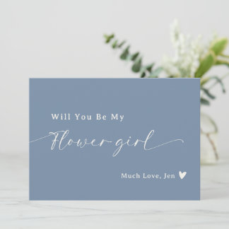 Dusty Blue Script Flower Girl Vorschlag Card Einladung