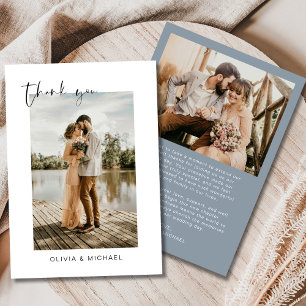 Dusty Blue Script Foto Wedding Danke Card