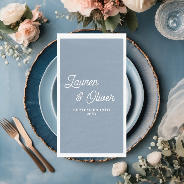 Dusty Blue Script Minimalistisch Wedding Serviette (Von Creator hochgeladen)
