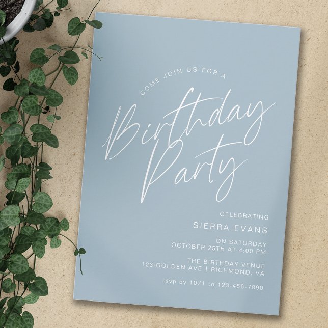 Dusty Blue Script | Modern einfach, jedes Alter Ge Einladung (Von Creator hochgeladen)